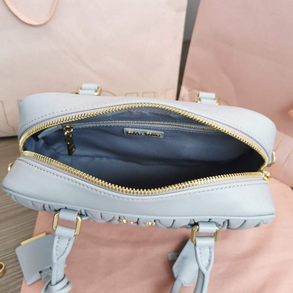 MiuMiu 5BB124 Matelass¨¦ Nappa Leather Top-handle Bag Cornflower Blue