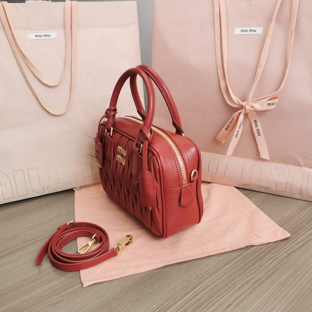 MiuMiu 5BB124 Matelass¨¦ Nappa Leather Top-handle Bag red
