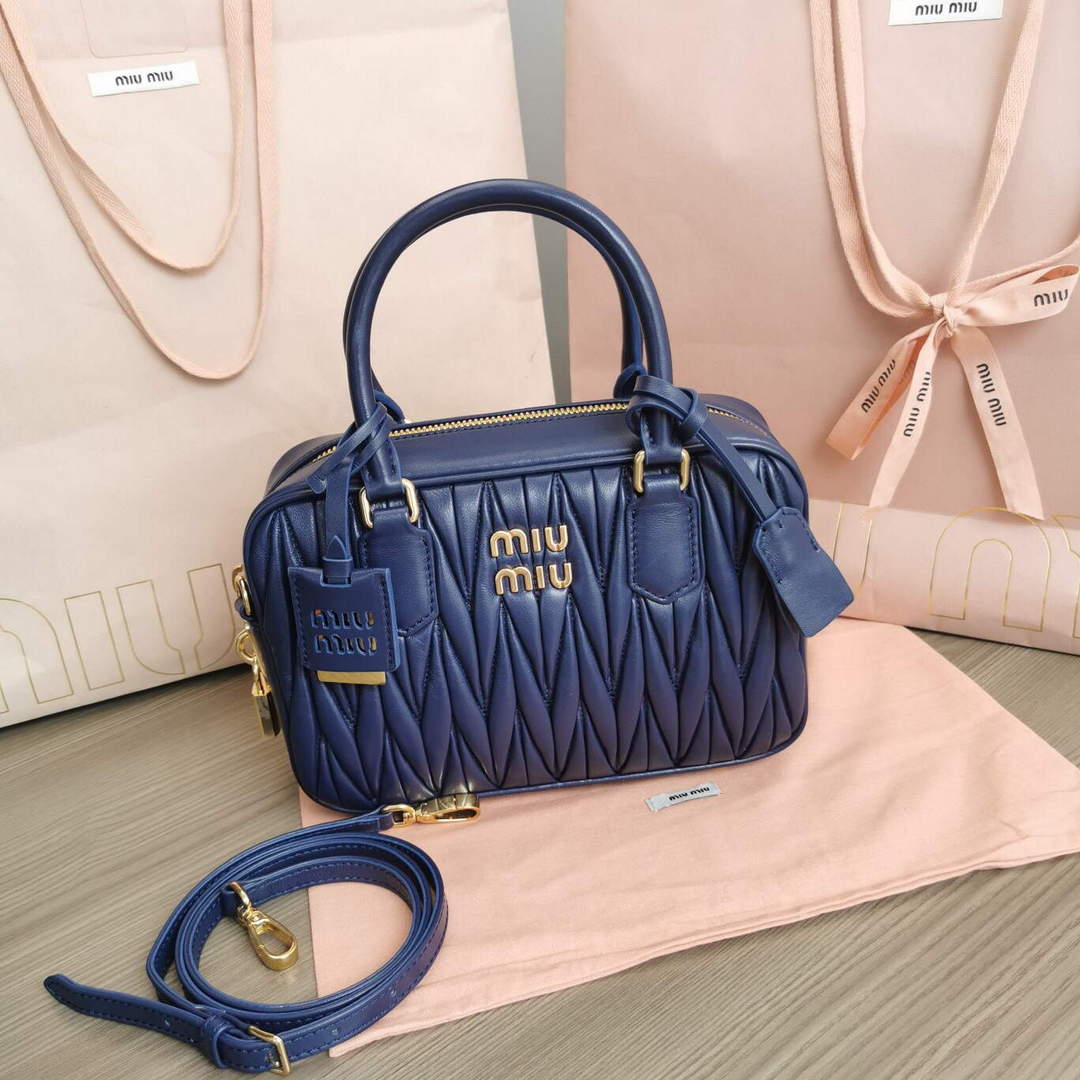 MiuMiu 5BB124 Matelass¨¦ Nappa Leather Top-handle Bag baltic blue