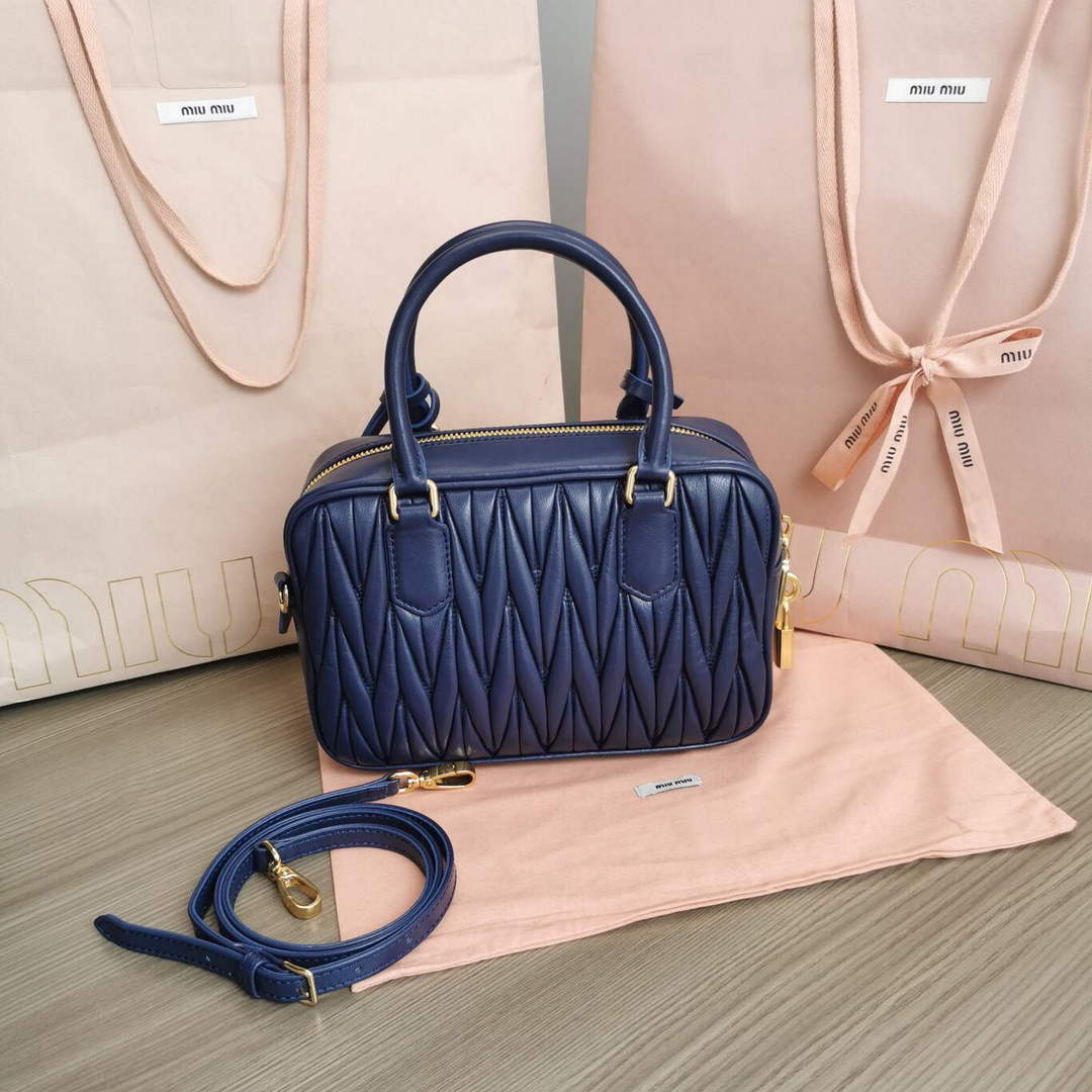 MiuMiu 5BB124 Matelass¨¦ Nappa Leather Top-handle Bag baltic blue