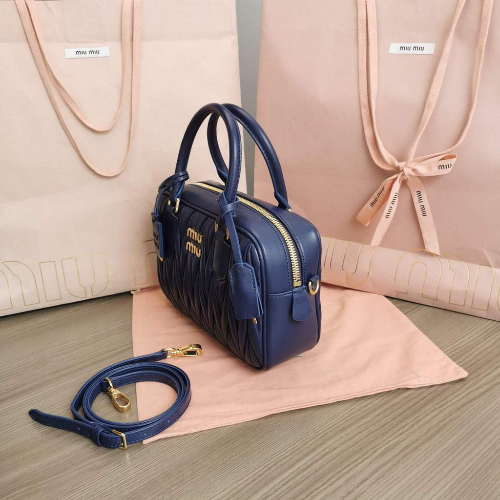 MiuMiu 5BB124 Matelass¨¦ Nappa Leather Top-handle Bag baltic blue