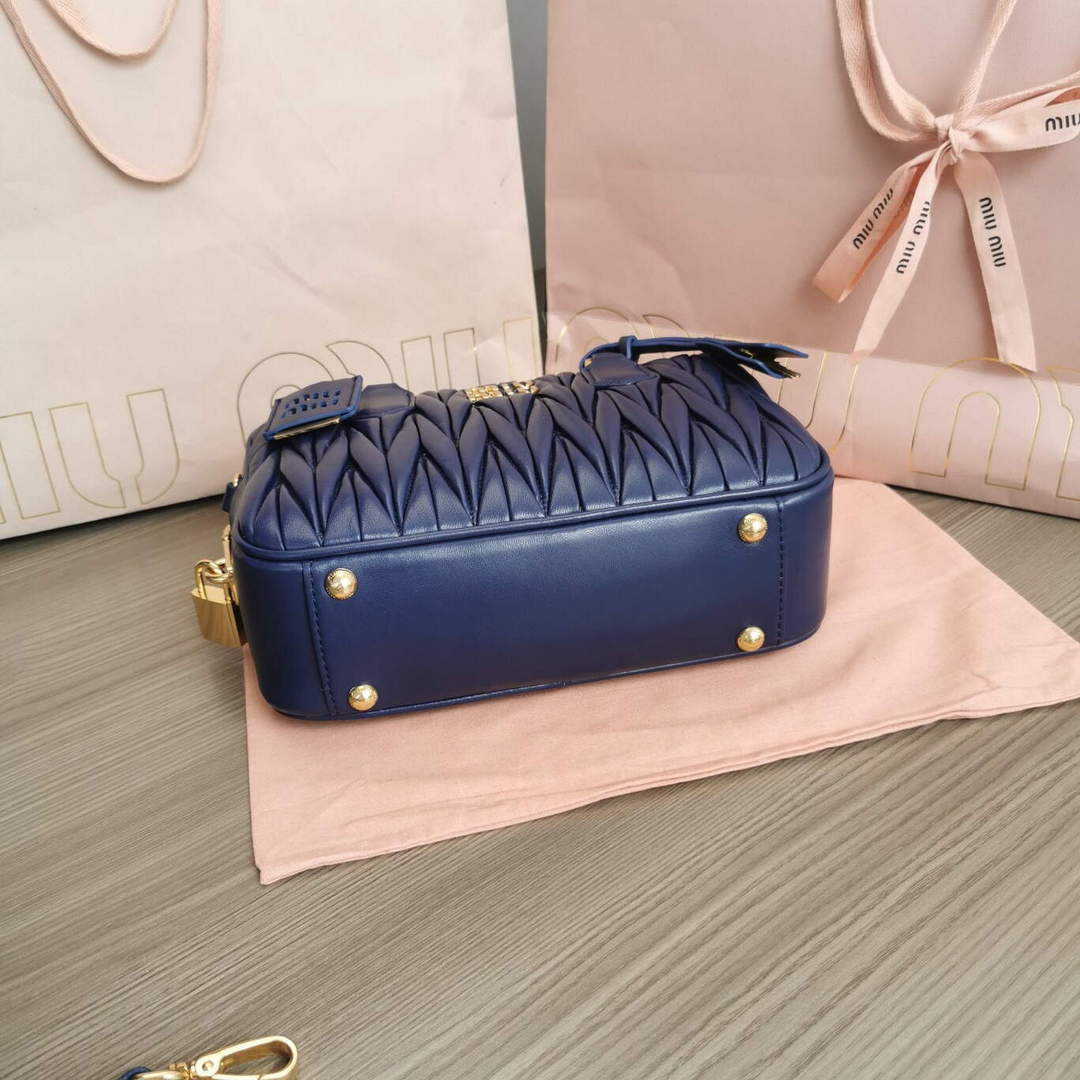 MiuMiu 5BB124 Matelass¨¦ Nappa Leather Top-handle Bag baltic blue