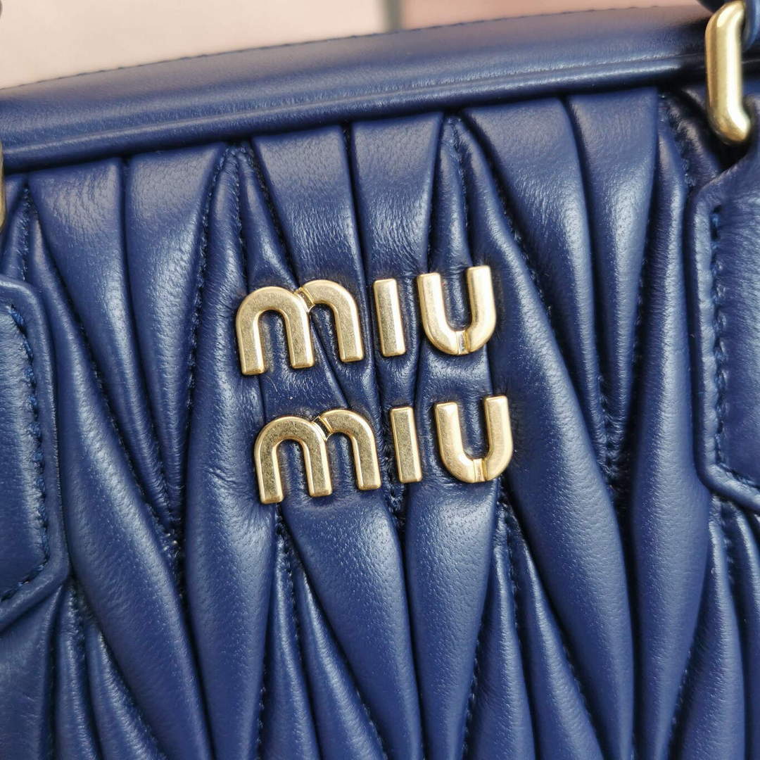 MiuMiu 5BB124 Matelass¨¦ Nappa Leather Top-handle Bag baltic blue