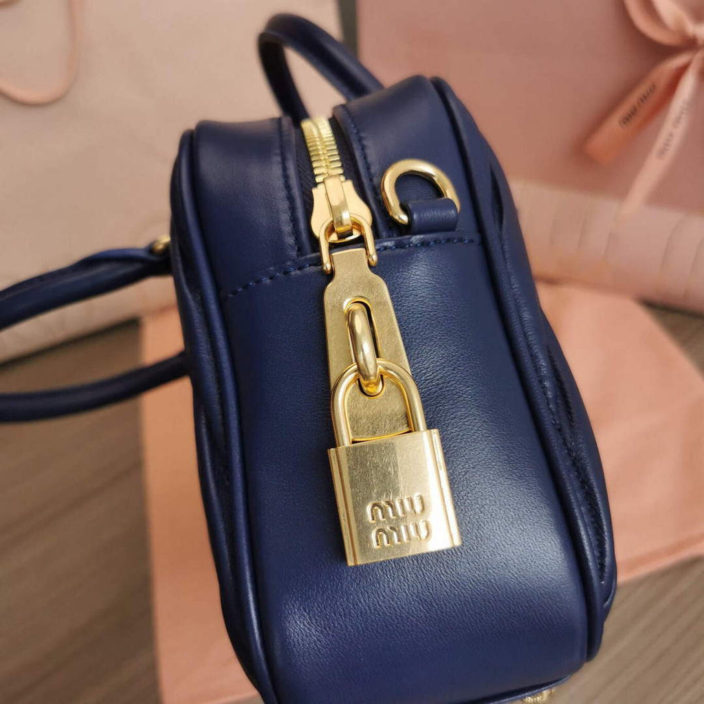 MiuMiu 5BB124 Matelass¨¦ Nappa Leather Top-handle Bag baltic blue