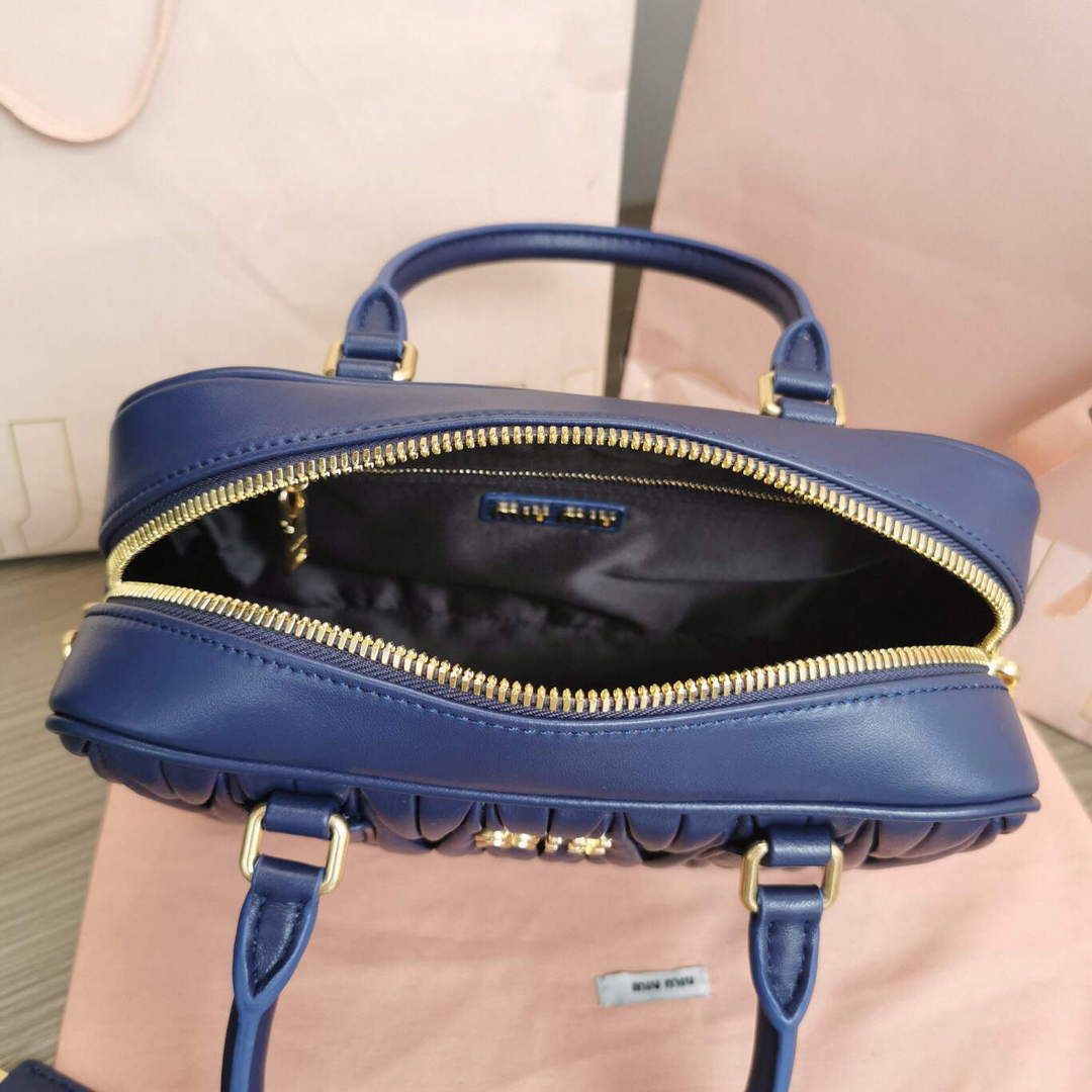 MiuMiu 5BB124 Matelass¨¦ Nappa Leather Top-handle Bag baltic blue