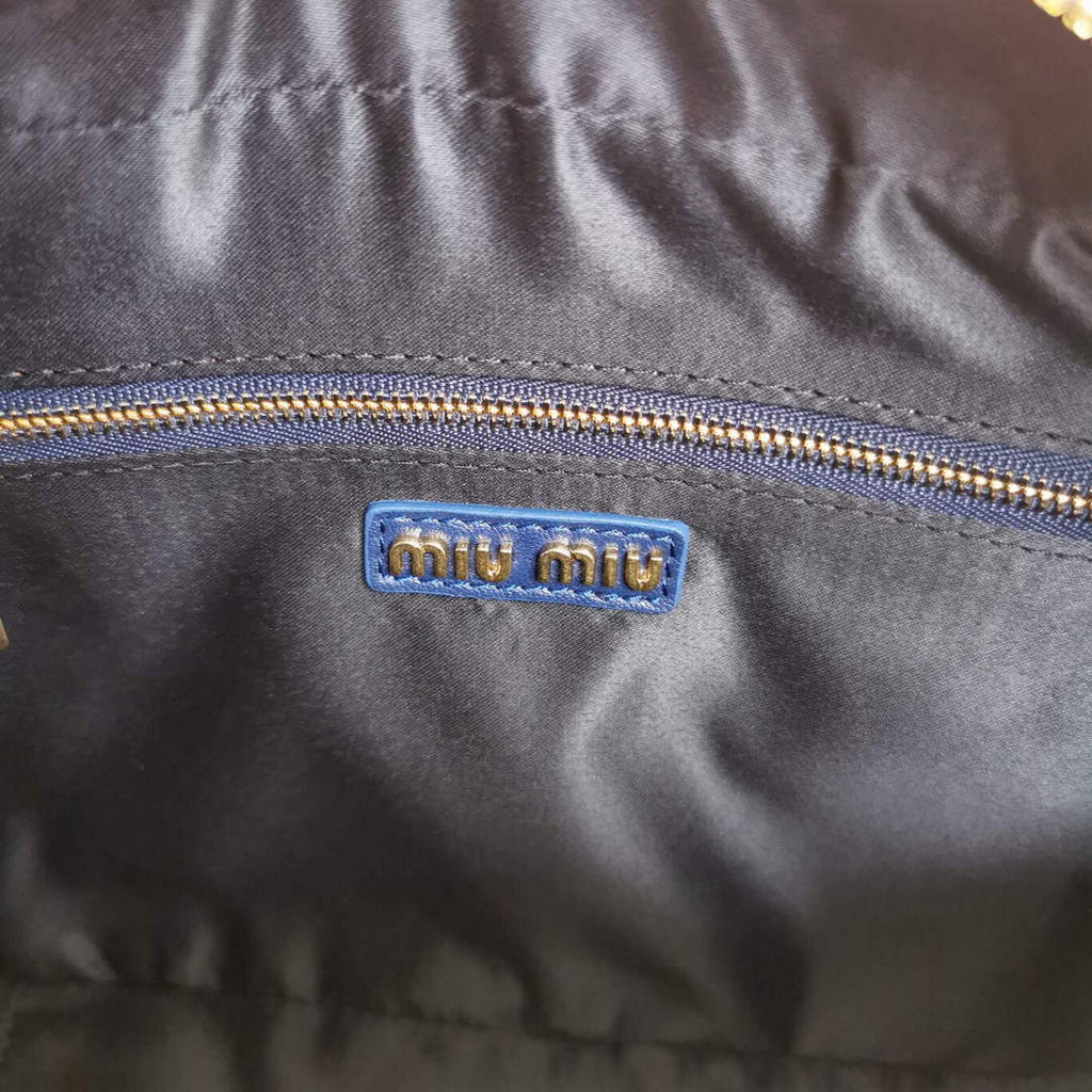 MiuMiu 5BB124 Matelass¨¦ Nappa Leather Top-handle Bag baltic blue