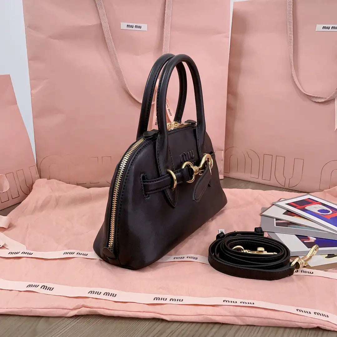 MiuMiu 5BB169 Aventure nappa leather top-handle bag Black