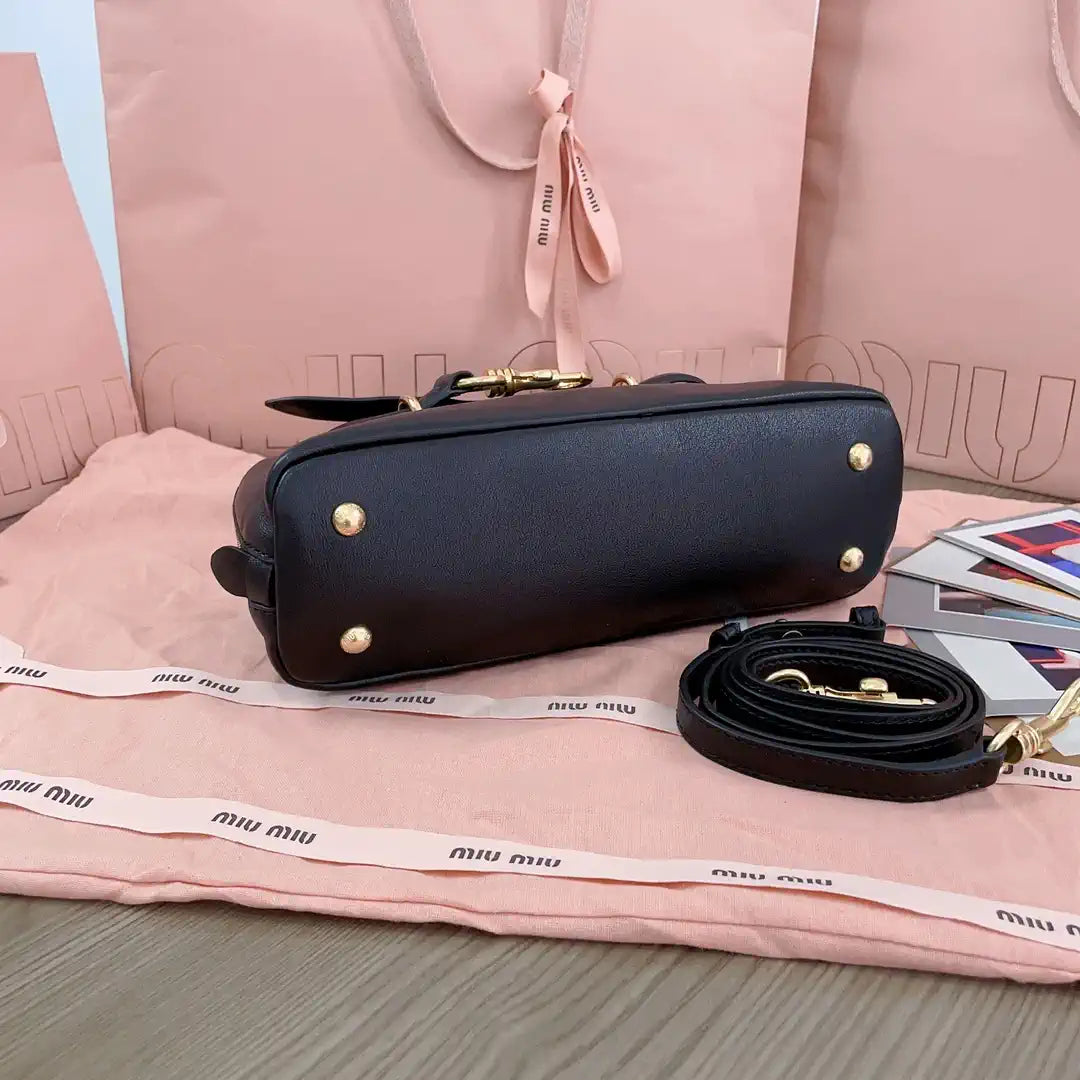 MiuMiu 5BB169 Aventure nappa leather top-handle bag Black