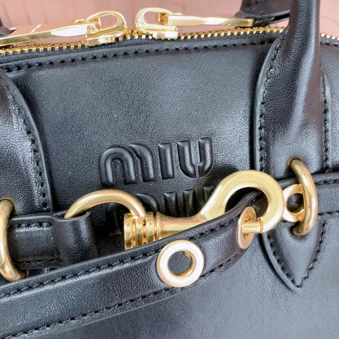 MiuMiu 5BB169 Aventure nappa leather top-handle bag Black