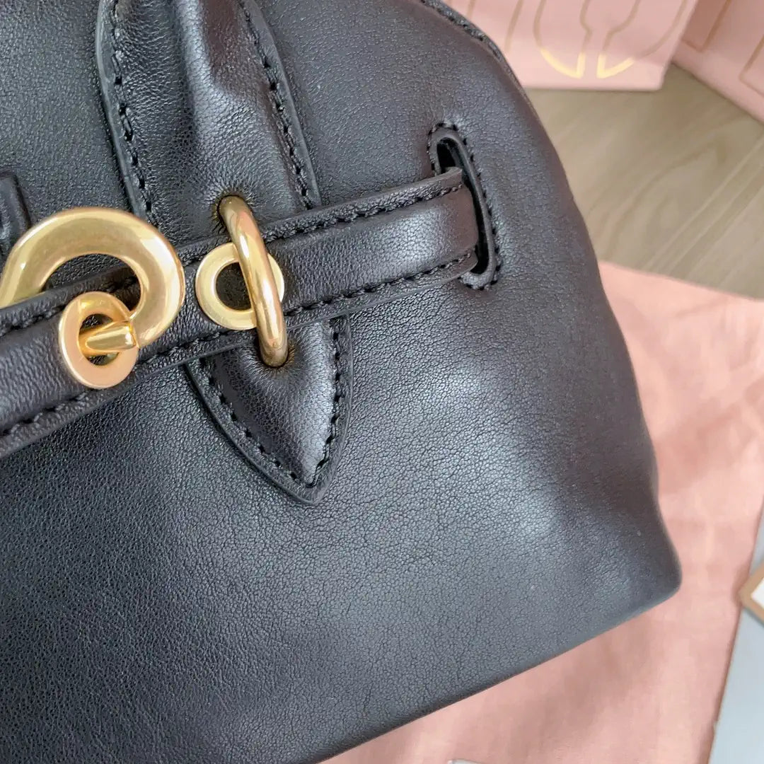 MiuMiu 5BB169 Aventure nappa leather top-handle bag Black