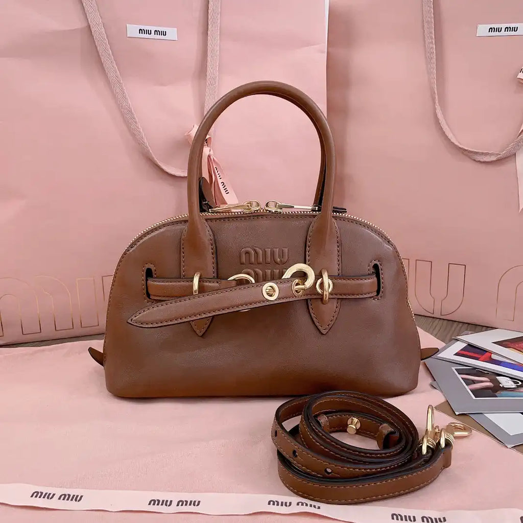 MiuMiu 5BB169 Aventure nappa leather top-handle bag Brown