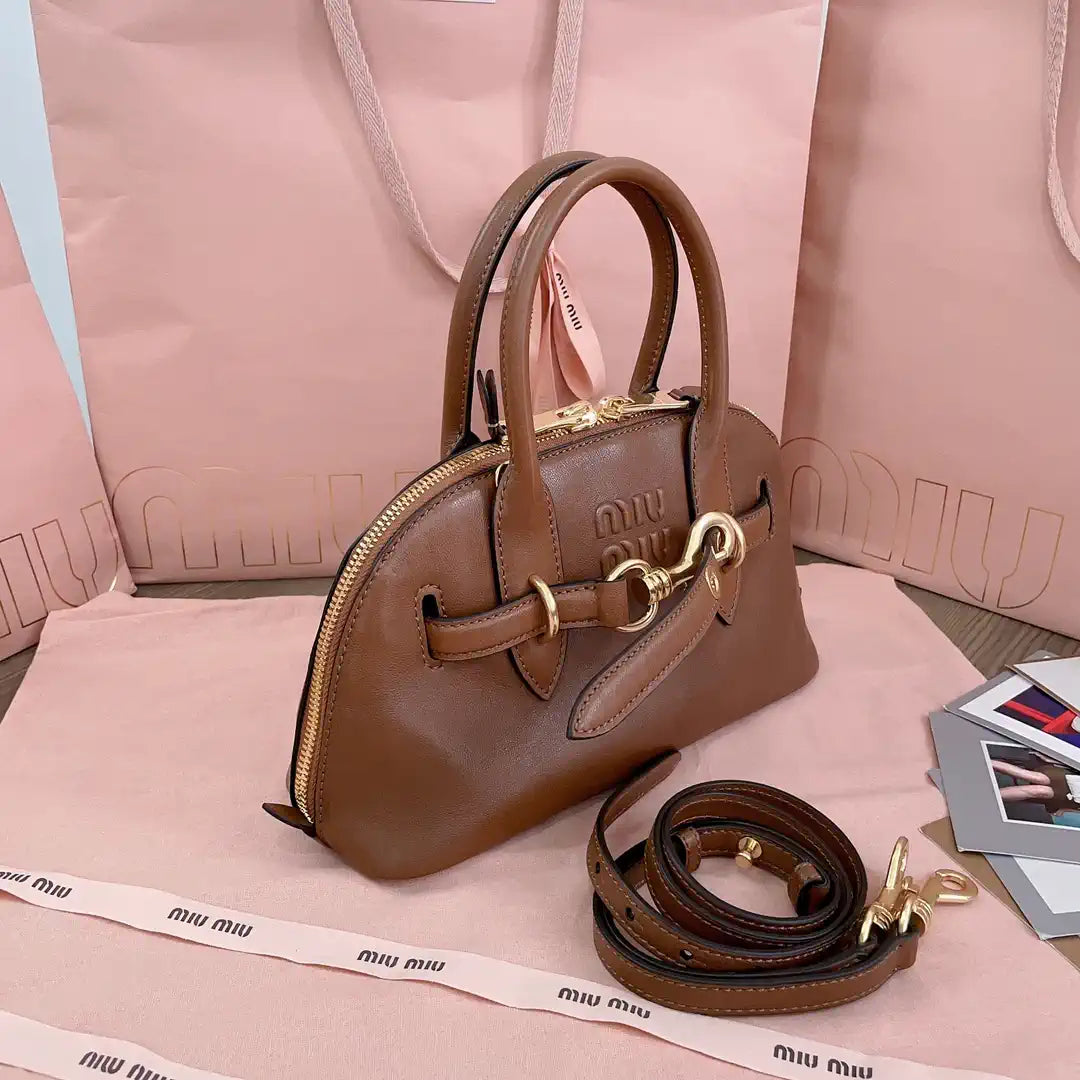 MiuMiu 5BB169 Aventure nappa leather top-handle bag Brown