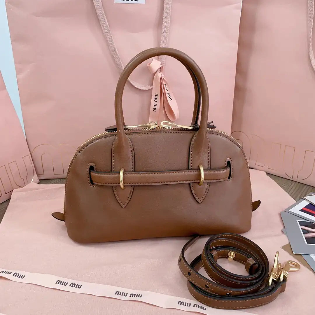 MiuMiu 5BB169 Aventure nappa leather top-handle bag Brown