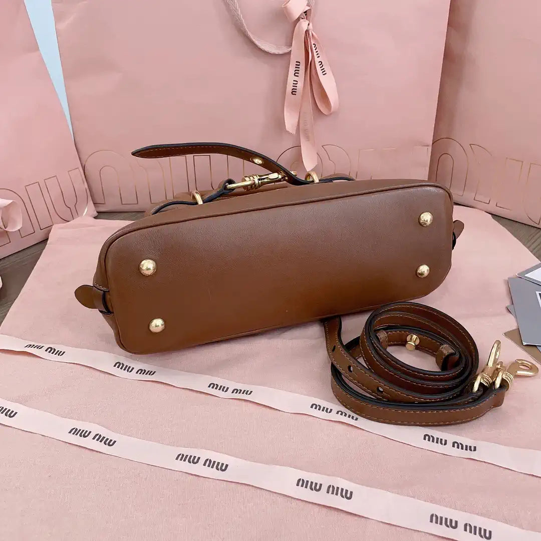 MiuMiu 5BB169 Aventure nappa leather top-handle bag Brown