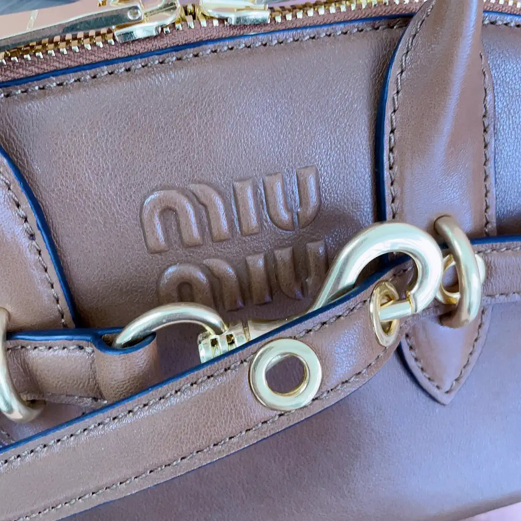 MiuMiu 5BB169 Aventure nappa leather top-handle bag Brown