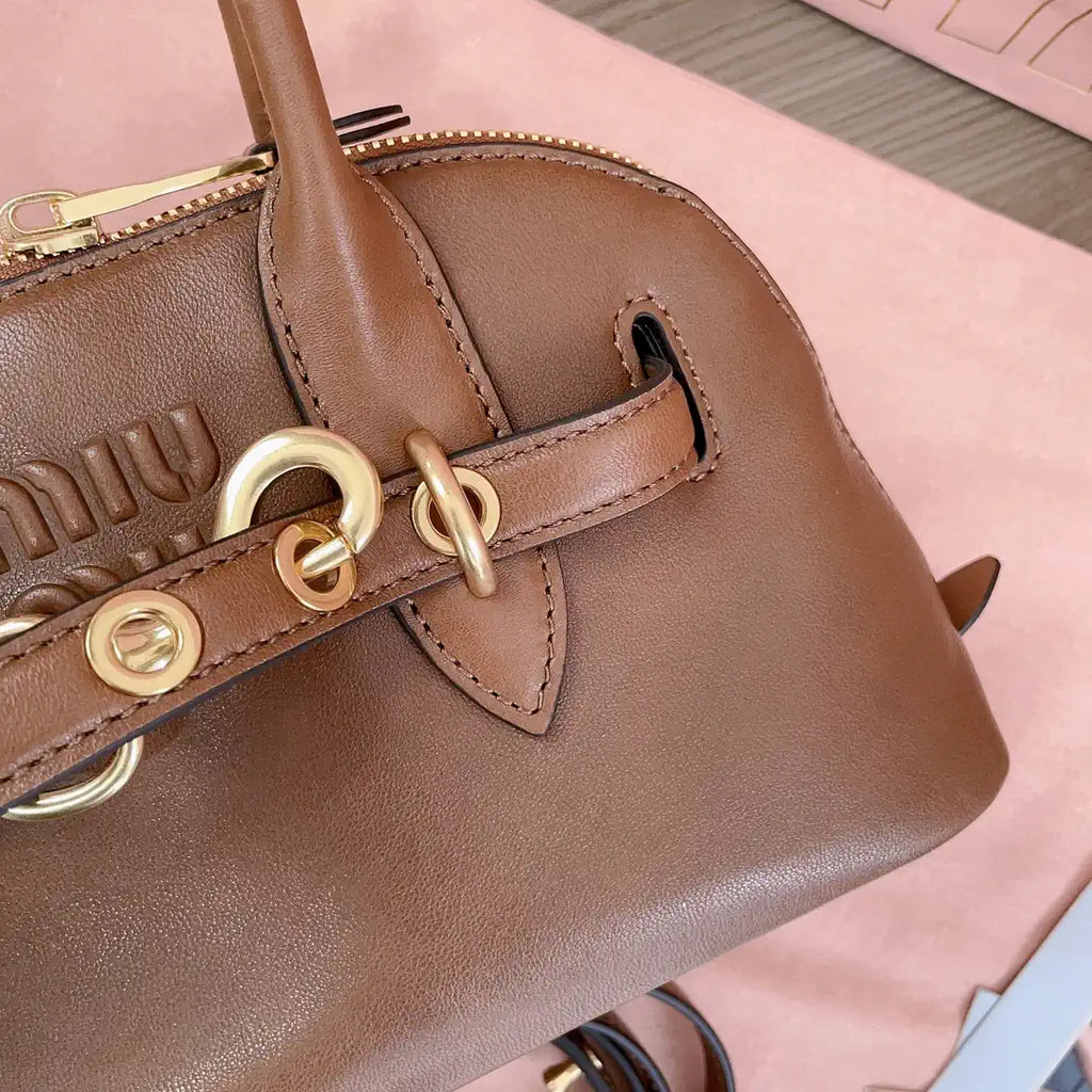 MiuMiu 5BB169 Aventure nappa leather top-handle bag Brown