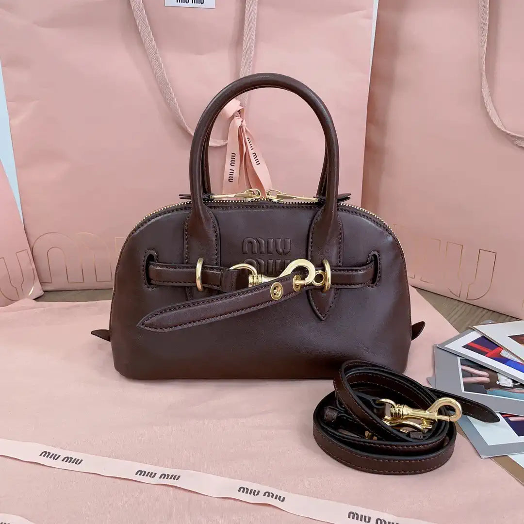 MiuMiu 5BB169 Aventure nappa leather top-handle bag dark Brown