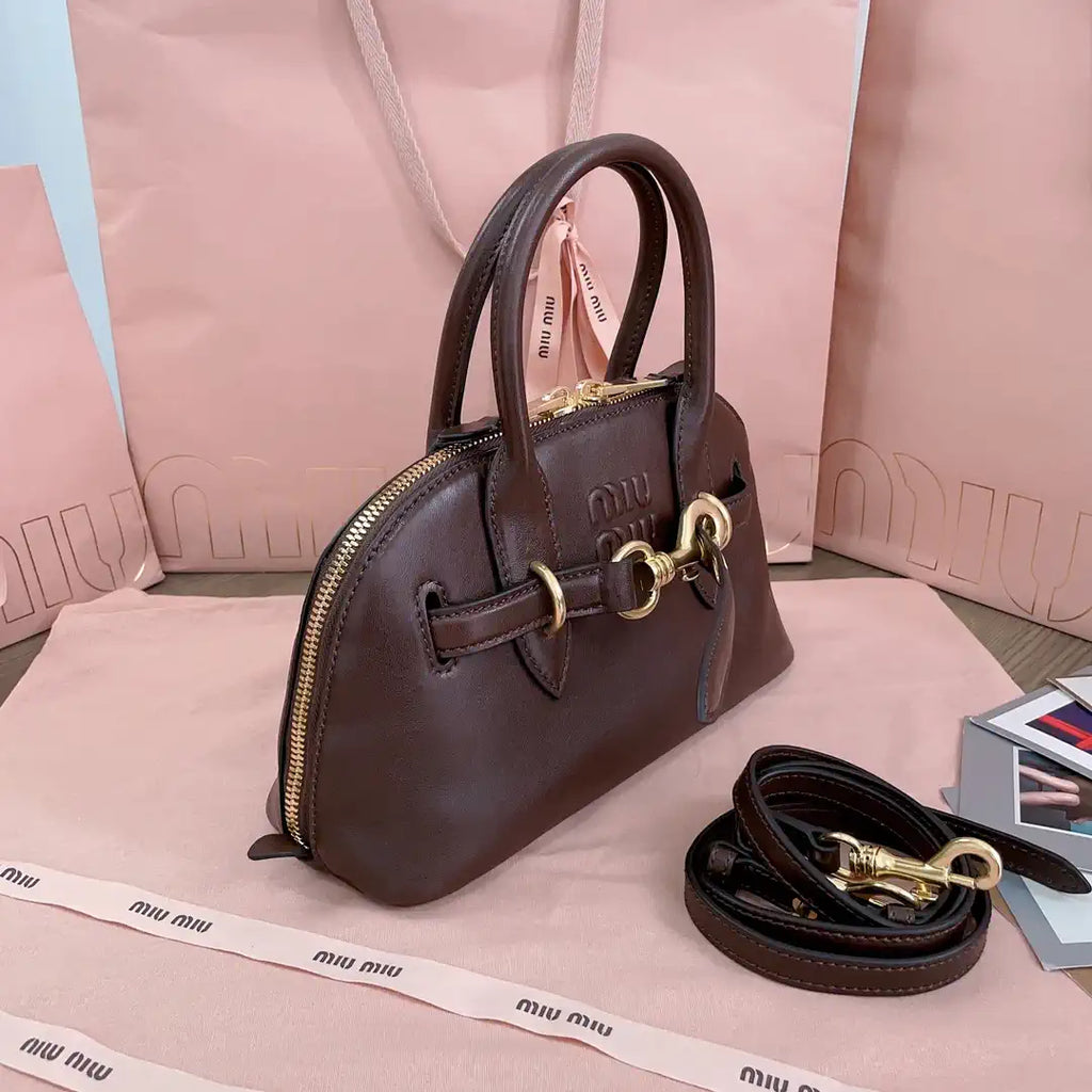 MiuMiu 5BB169 Aventure nappa leather top-handle bag dark Brown