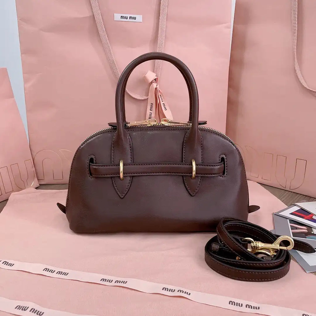 MiuMiu 5BB169 Aventure nappa leather top-handle bag dark Brown