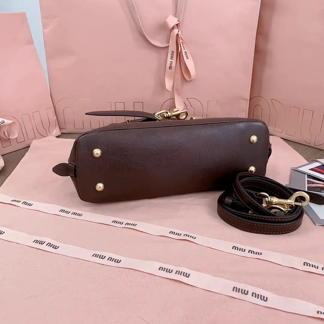 MiuMiu 5BB169 Aventure nappa leather top-handle bag dark Brown