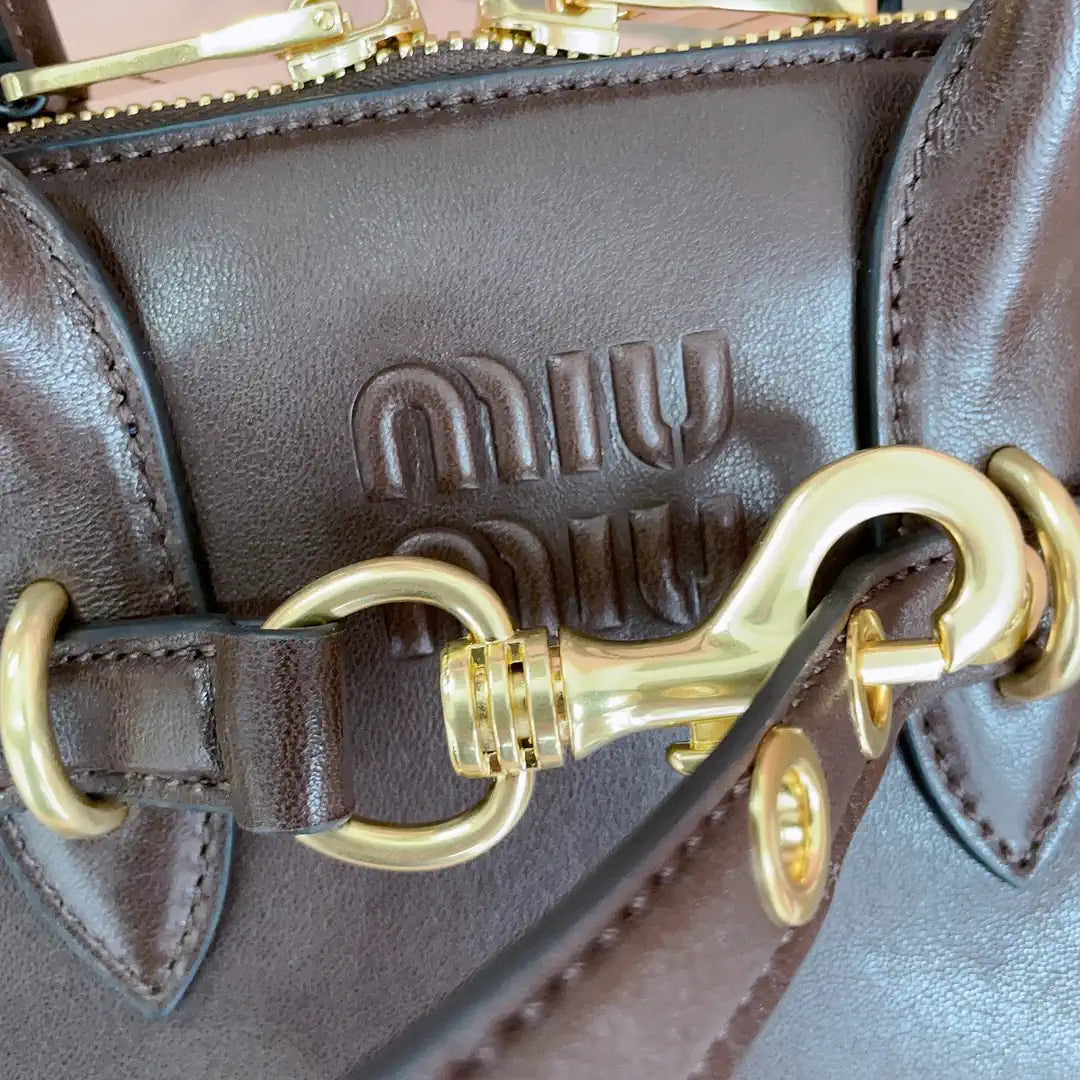 MiuMiu 5BB169 Aventure nappa leather top-handle bag dark Brown