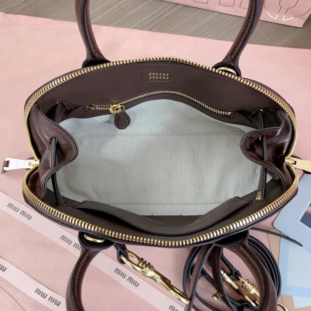 MiuMiu 5BB169 Aventure nappa leather top-handle bag dark Brown