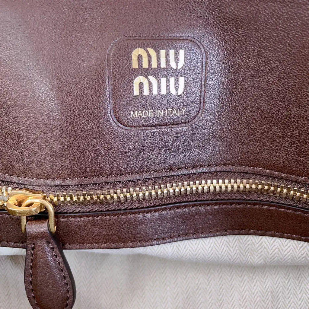 MiuMiu 5BB169 Aventure nappa leather top-handle bag dark Brown