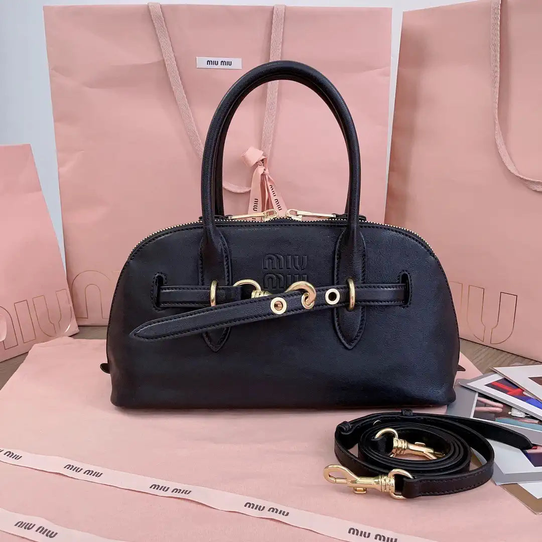 MiuMiu 5BB168 Aventure nappa leather top-handle Meduim bag Black
