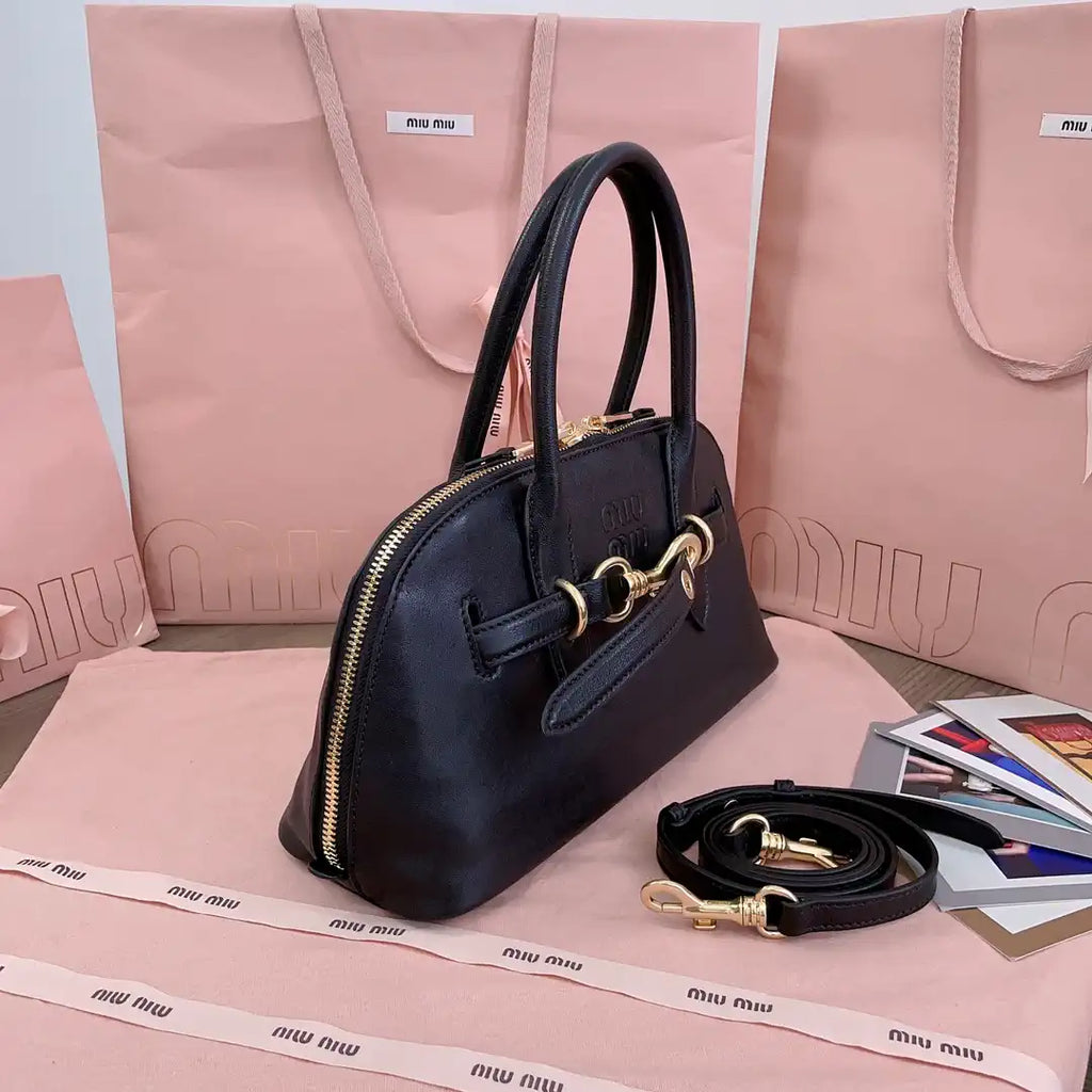 MiuMiu 5BB168 Aventure nappa leather top-handle Meduim bag Black