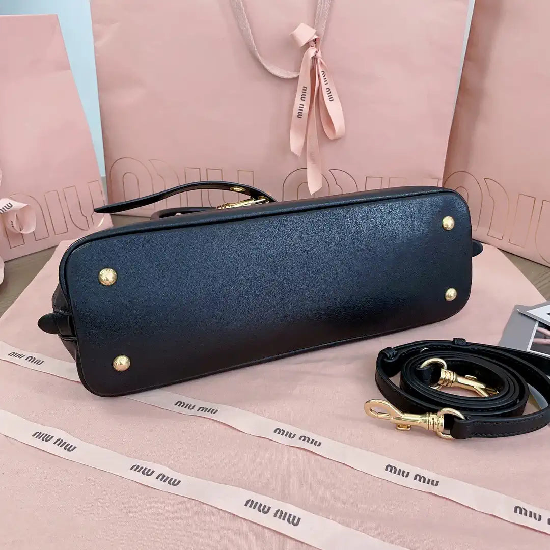 MiuMiu 5BB168 Aventure nappa leather top-handle Meduim bag Black