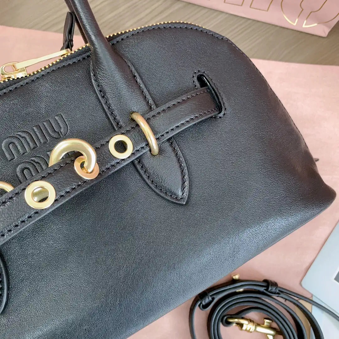 MiuMiu 5BB168 Aventure nappa leather top-handle Meduim bag Black
