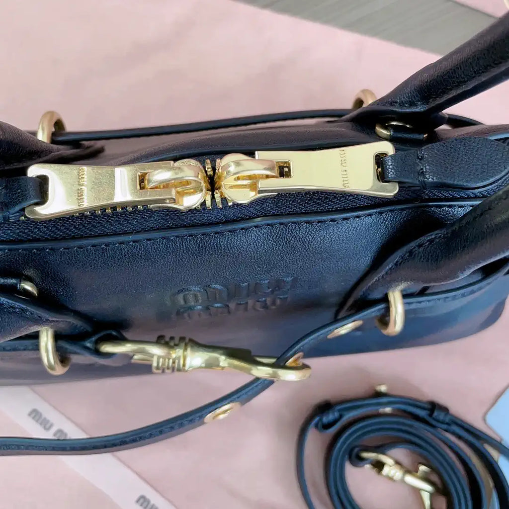 MiuMiu 5BB168 Aventure nappa leather top-handle Meduim bag Black
