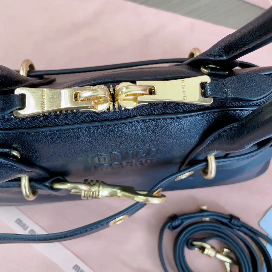 MiuMiu 5BB168 Aventure nappa leather top-handle Meduim bag Black