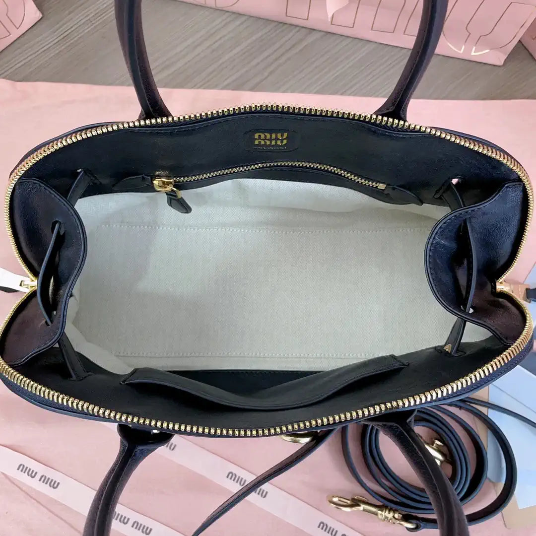 MiuMiu 5BB168 Aventure nappa leather top-handle Meduim bag Black