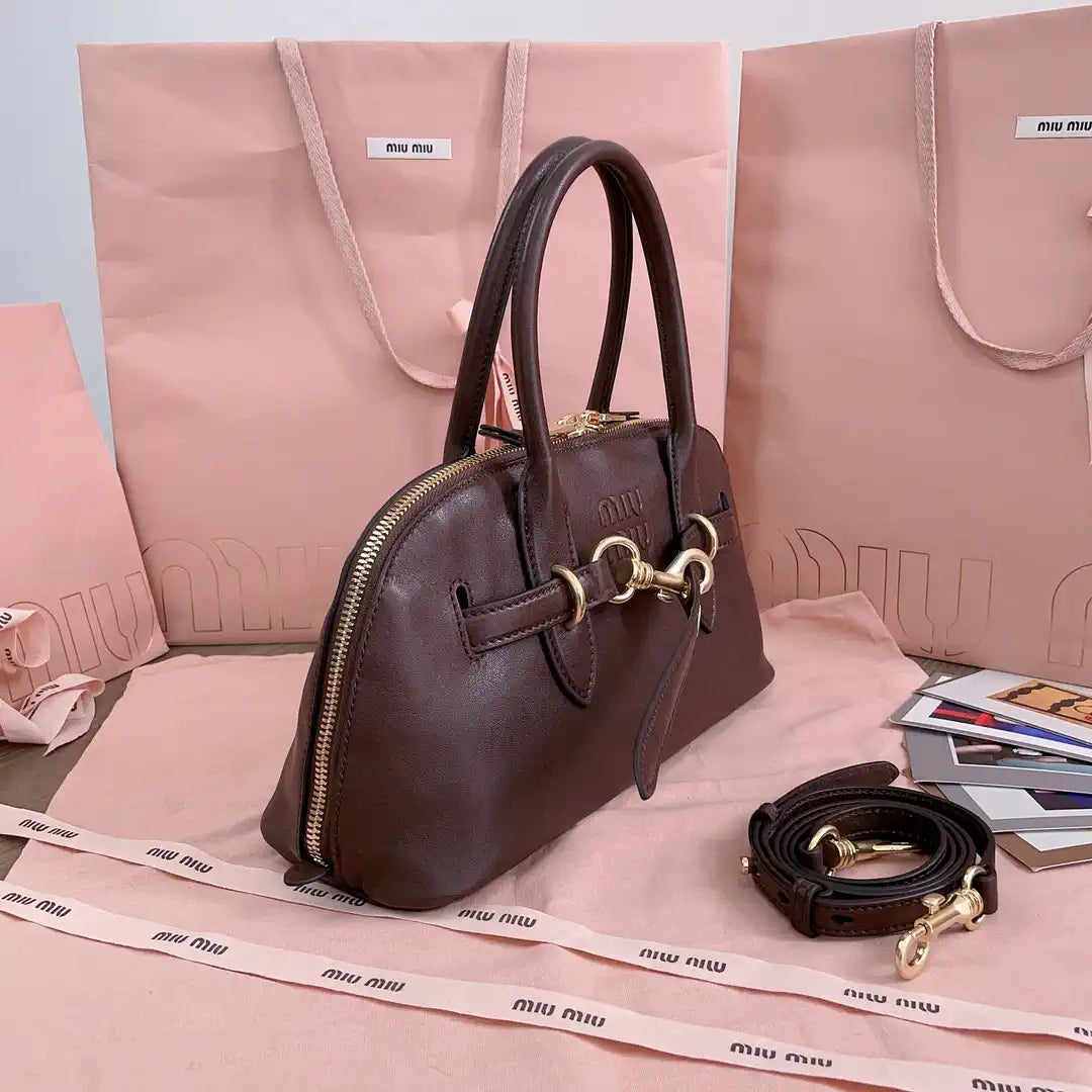 MiuMiu 5BB168 Aventure nappa leather top-handle Meduim bag Dark Brown