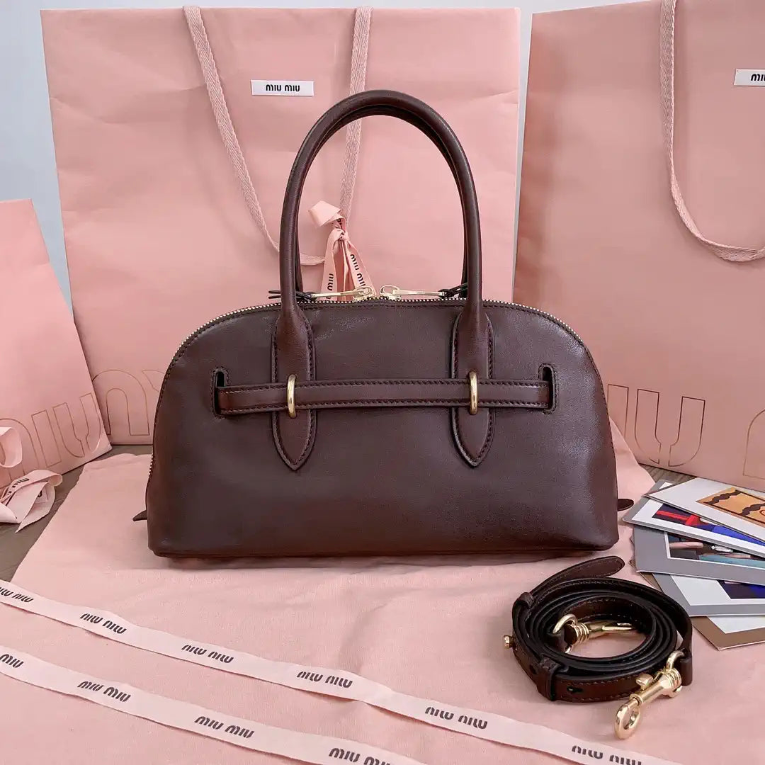 MiuMiu 5BB168 Aventure nappa leather top-handle Meduim bag Dark Brown