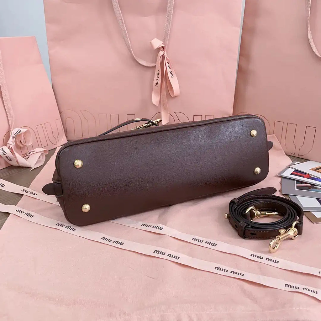 MiuMiu 5BB168 Aventure nappa leather top-handle Meduim bag Dark Brown