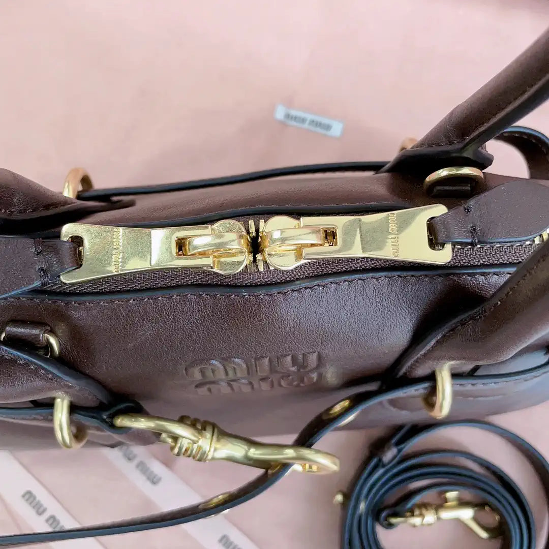 MiuMiu 5BB168 Aventure nappa leather top-handle Meduim bag Dark Brown