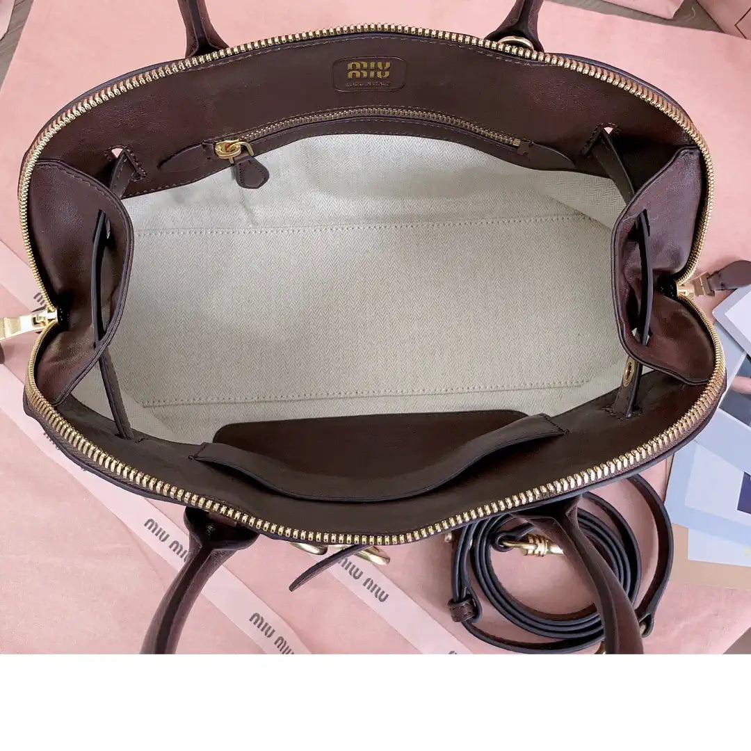 MiuMiu 5BB168 Aventure nappa leather top-handle Meduim bag Dark Brown