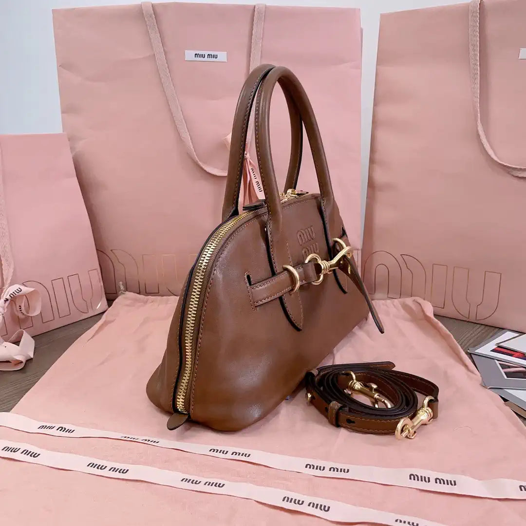 MiuMiu 5BB168 Aventure nappa leather top-handle Meduim bag Brown