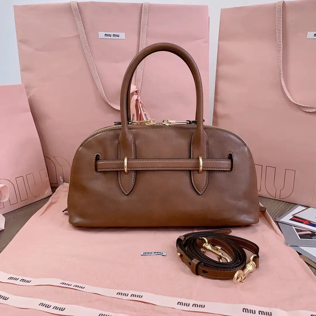 MiuMiu 5BB168 Aventure nappa leather top-handle Meduim bag Brown