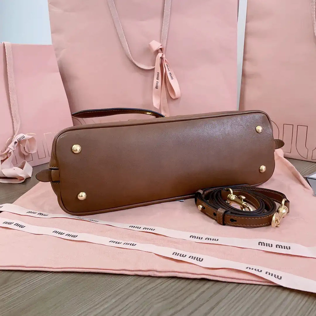 MiuMiu 5BB168 Aventure nappa leather top-handle Meduim bag Brown