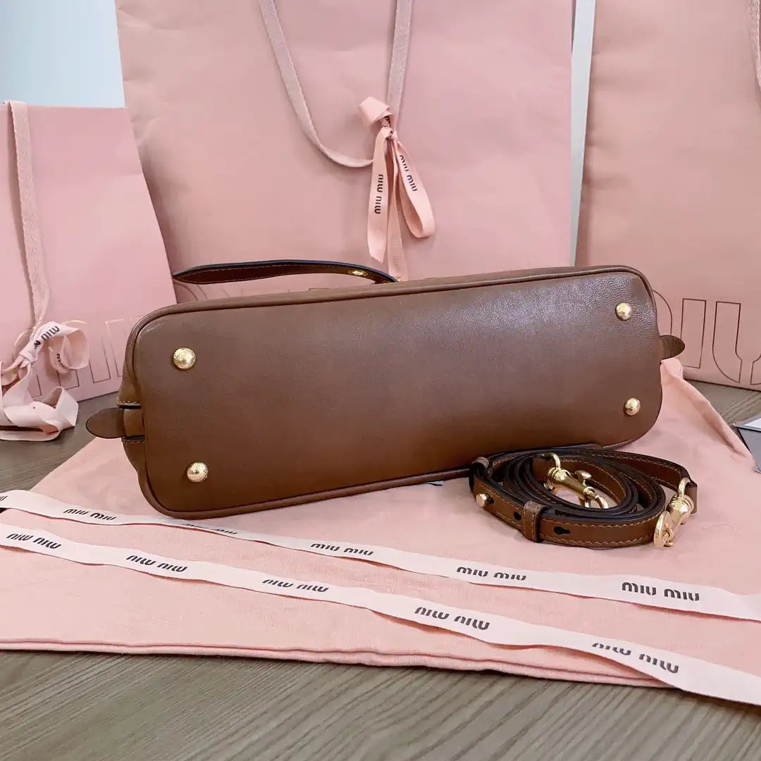 MiuMiu 5BB168 Aventure nappa leather top-handle Meduim bag Brown