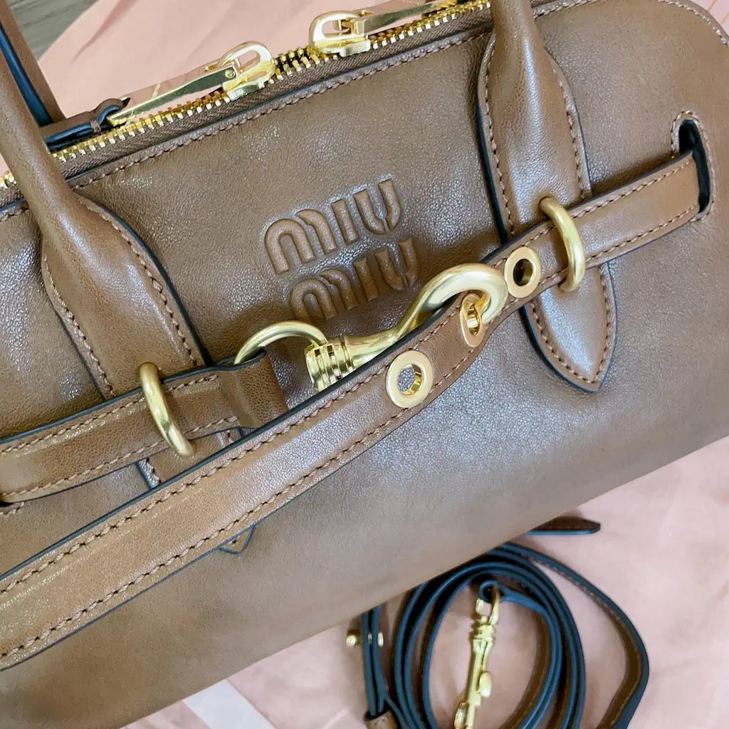 MiuMiu 5BB168 Aventure nappa leather top-handle Meduim bag Brown
