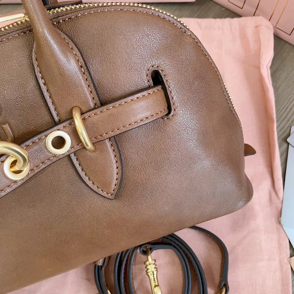 MiuMiu 5BB168 Aventure nappa leather top-handle Meduim bag Brown