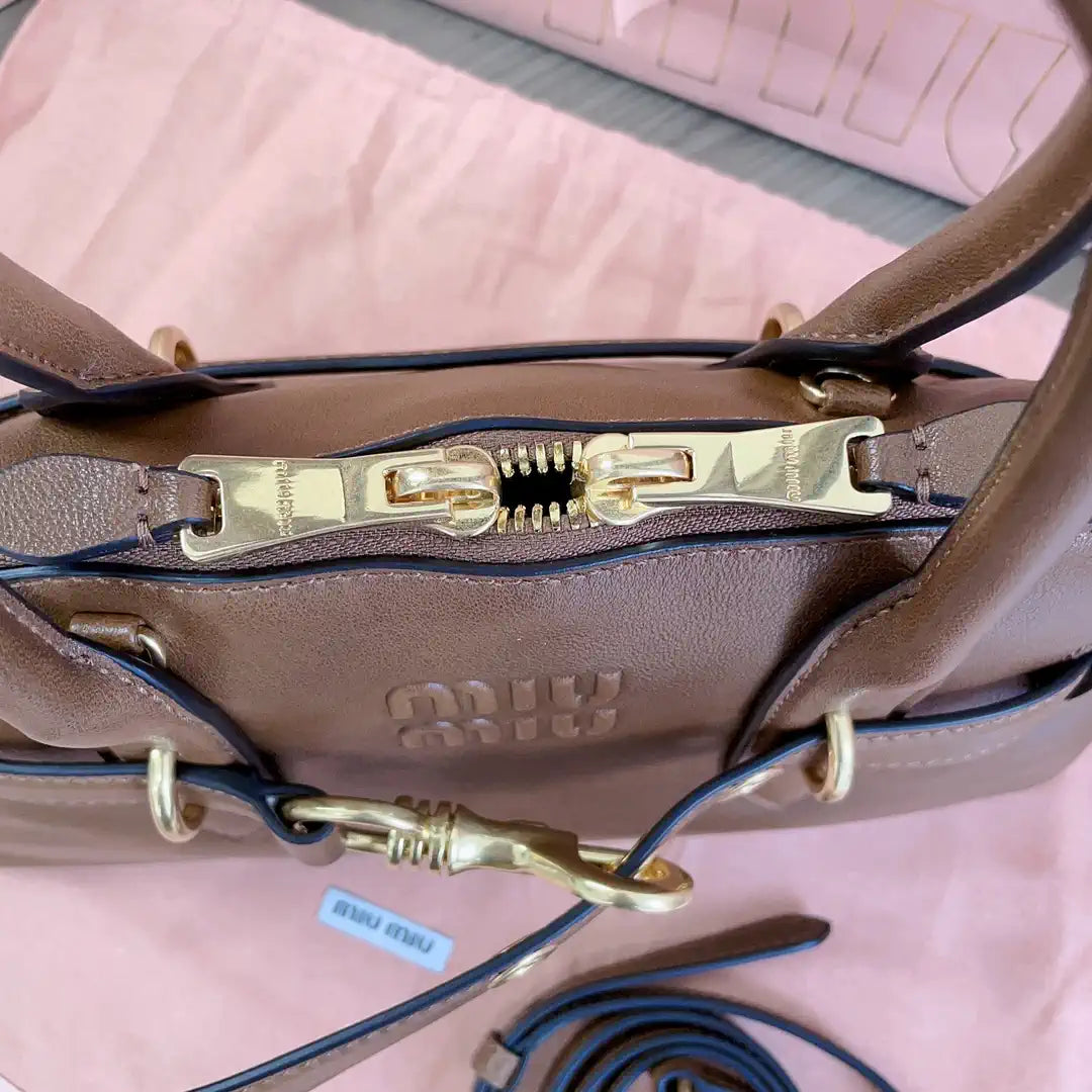 MiuMiu 5BB168 Aventure nappa leather top-handle Meduim bag Brown