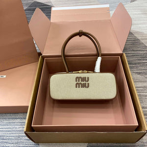 MiuMiu 5BB173 Beau Canvas and Leather Bag Beige/Brandy - Default Title - View 11