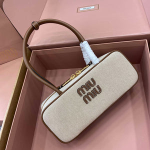 MiuMiu 5BB173 Beau Canvas and Leather Bag Beige/Brandy - Default Title - View 5