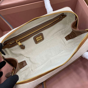 MiuMiu 5BB173 Beau Canvas and Leather Bag Beige/Brandy - Default Title - View 9