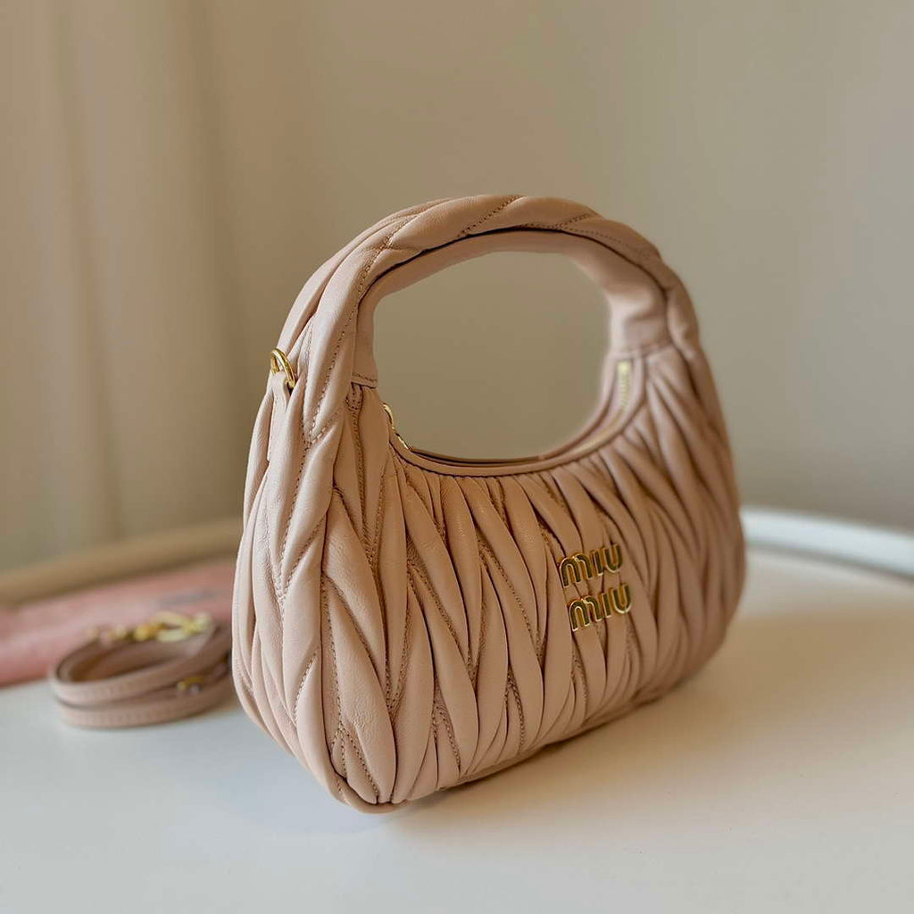 MiuMiu 5BC125 Small Matelass¨¦ nappa leather handbag Nude
